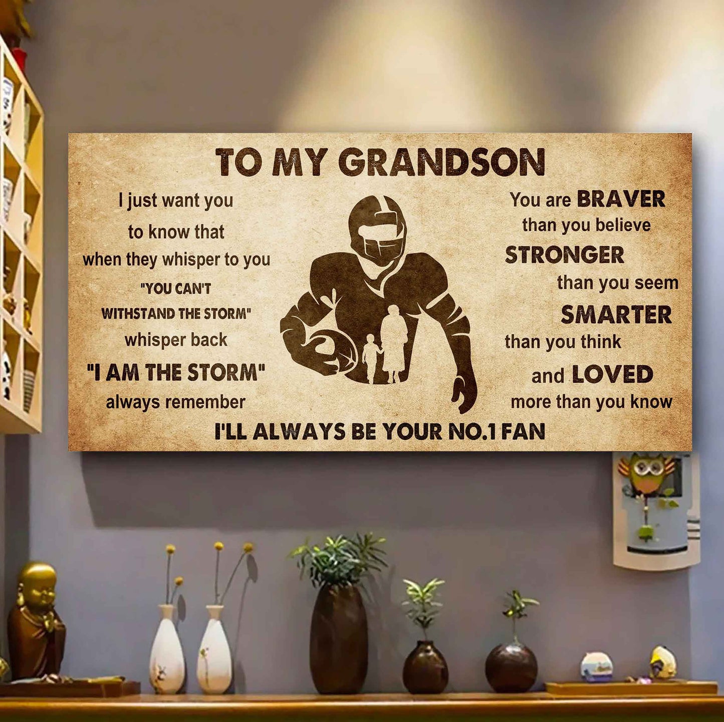 Personalized Sport Poster Canvas I'll Be Your No 1 Fan Grandma To Grandson - Whisper Back I'm The Storm