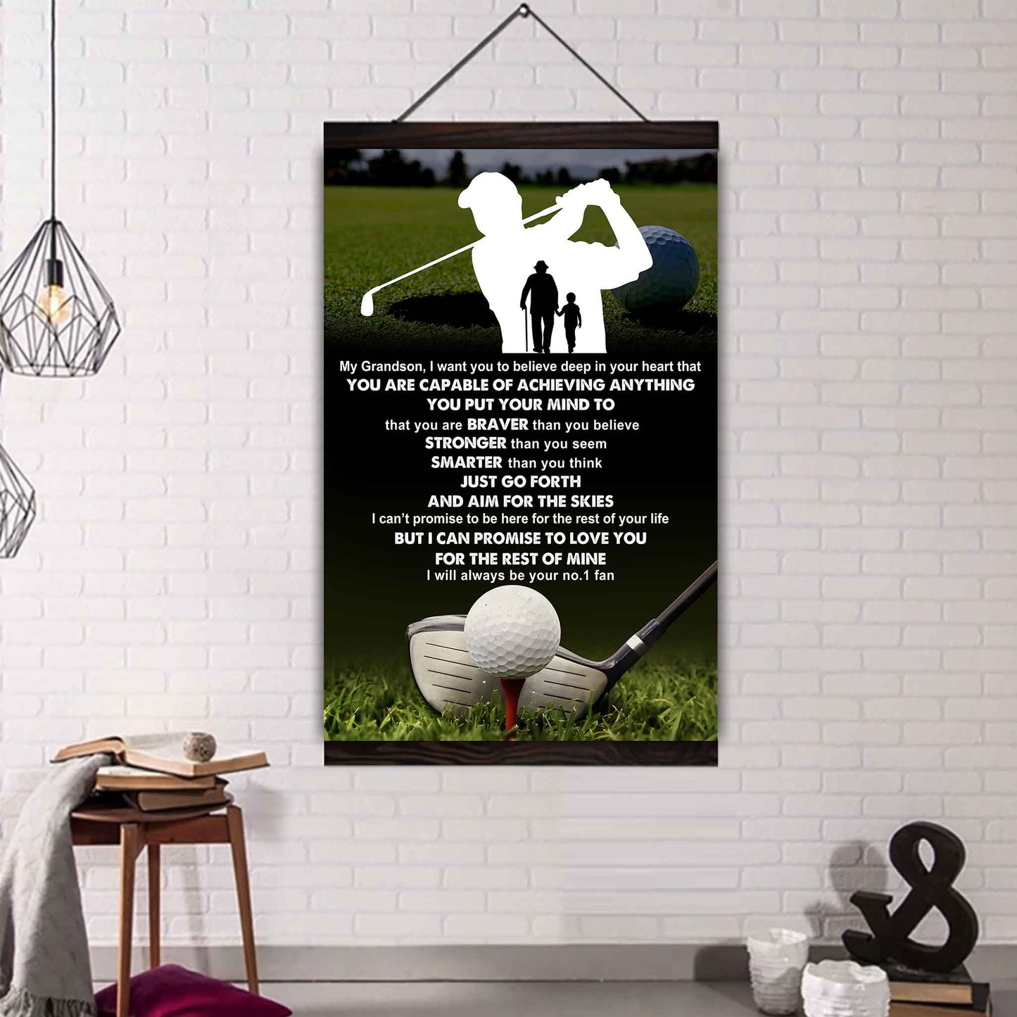 American Football Poster Canvas Grandpa To Grandson - That You Are Braver Than You Believe You Are Capable Of I Will Always Your No 1 Fan