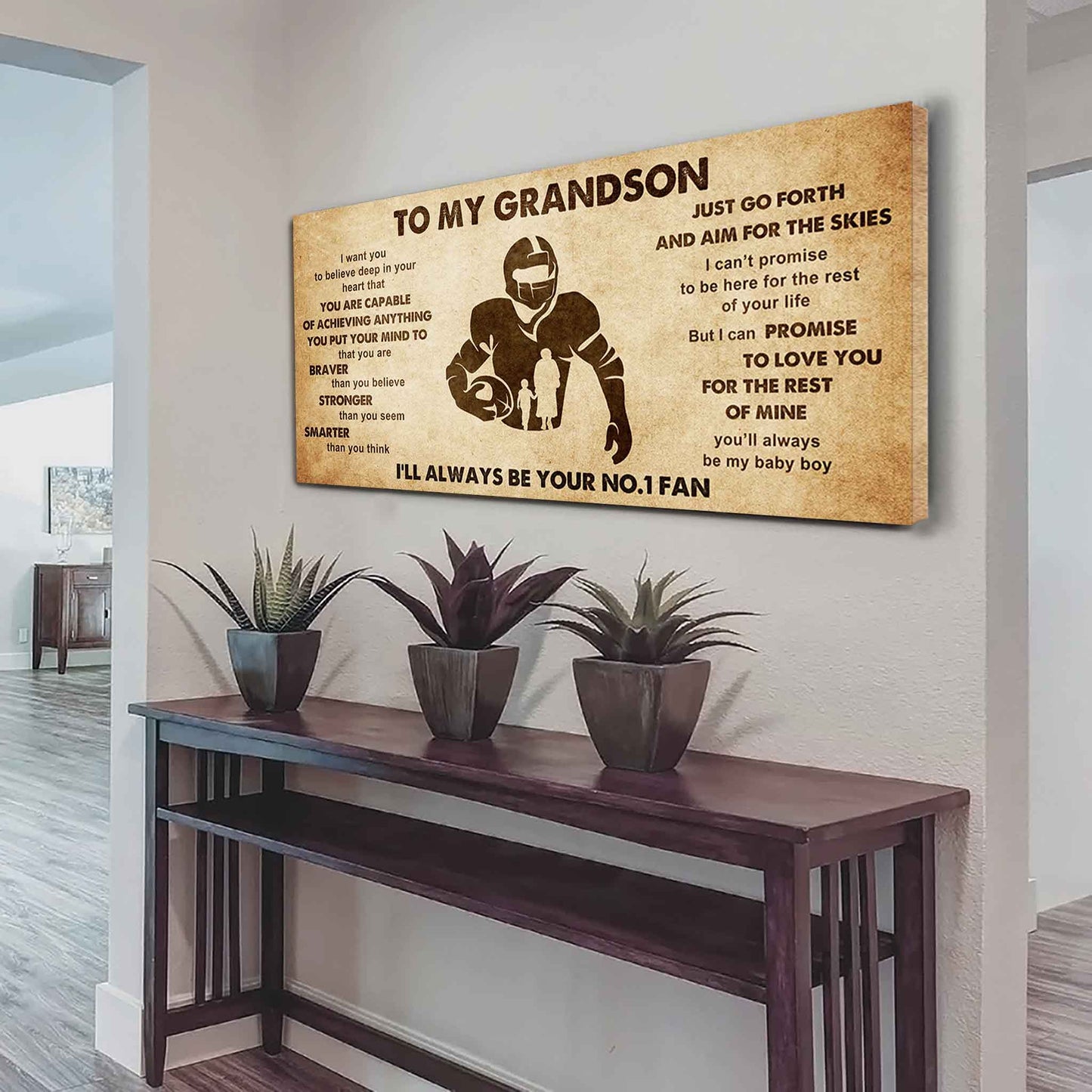 Personalized Sport Poster Canvas I'll Be Your No 1 Fan Grandma To Grandson - That You Are Braver Than You Believe Just Go Forth