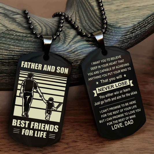 Viking Personalized Double Sided Dog Tag Silver To My Son I Love You - You Will Never Lose You Either Win Or Learn From Dad To Son