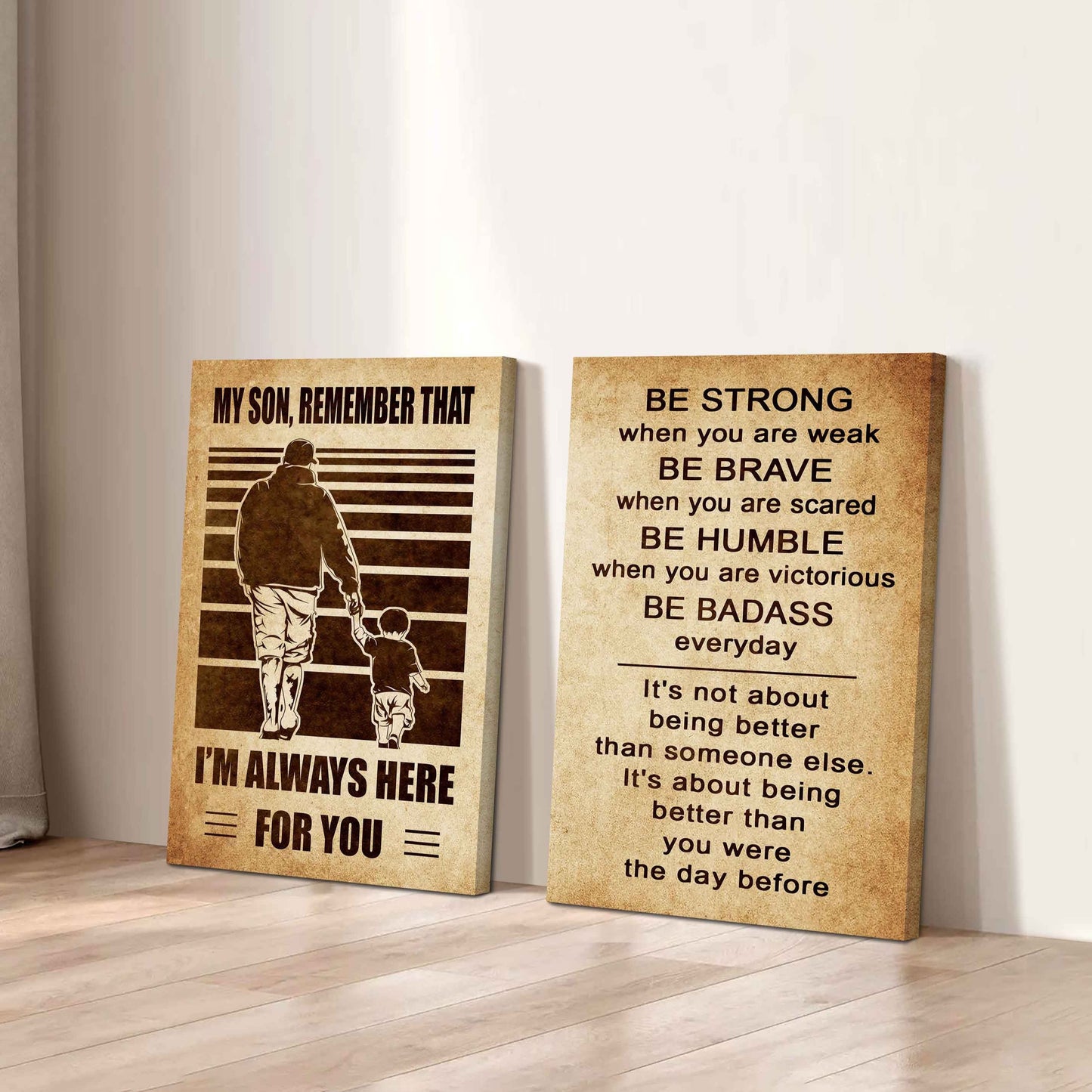 Combo 2 DRB Poster Canvas My Son Remember That - Be Strong When You Are Weak Be Brave When You Are Scared Be Badass Everyday