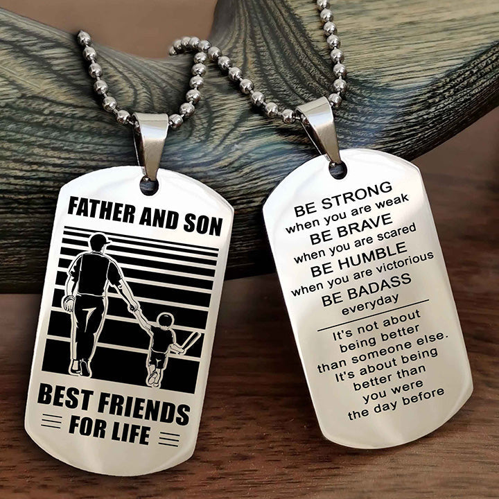 DRB Personalized Double Sided Dog Tag Silver To My Son I Love You - Be Strong When You Are Weak Gift From Dad To Son