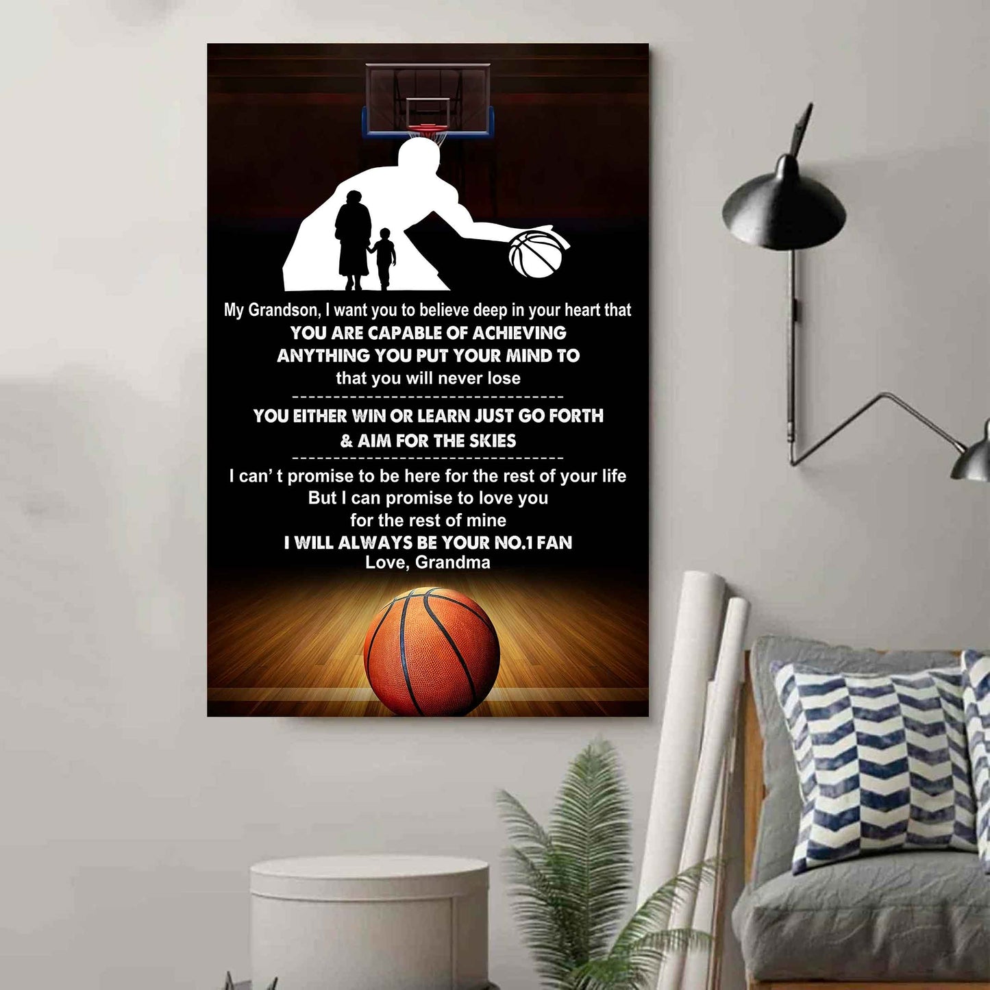American Football Poster Canvas Grandma To Grandson - That You Will Never Lose You Either Win Or Learn I Will Always Your No 1 Fan
