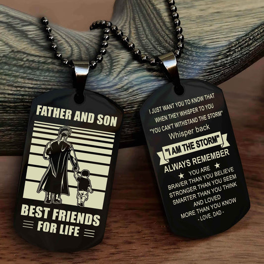 DRB Personalized Double Sided Dog Tag Silver To My Son I Love You - Whisper Back I'm The Storm