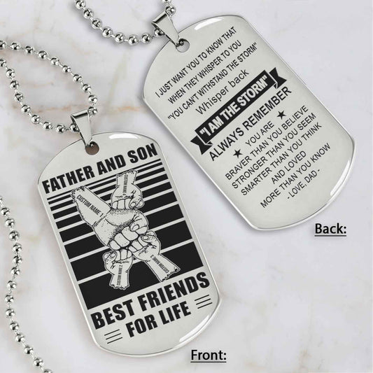 Family Fist Bump Team 4 Personalized Double Sided Dog Tag Father And Son Best Friends For Life - Message on the back side