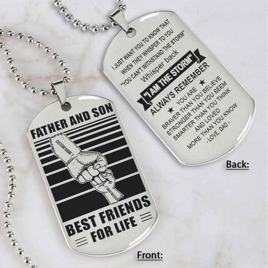 Family Fist Bump Team 2 Personalized Double Sided Dog Tag Father And Son Best Friends For Life - Message on the back side