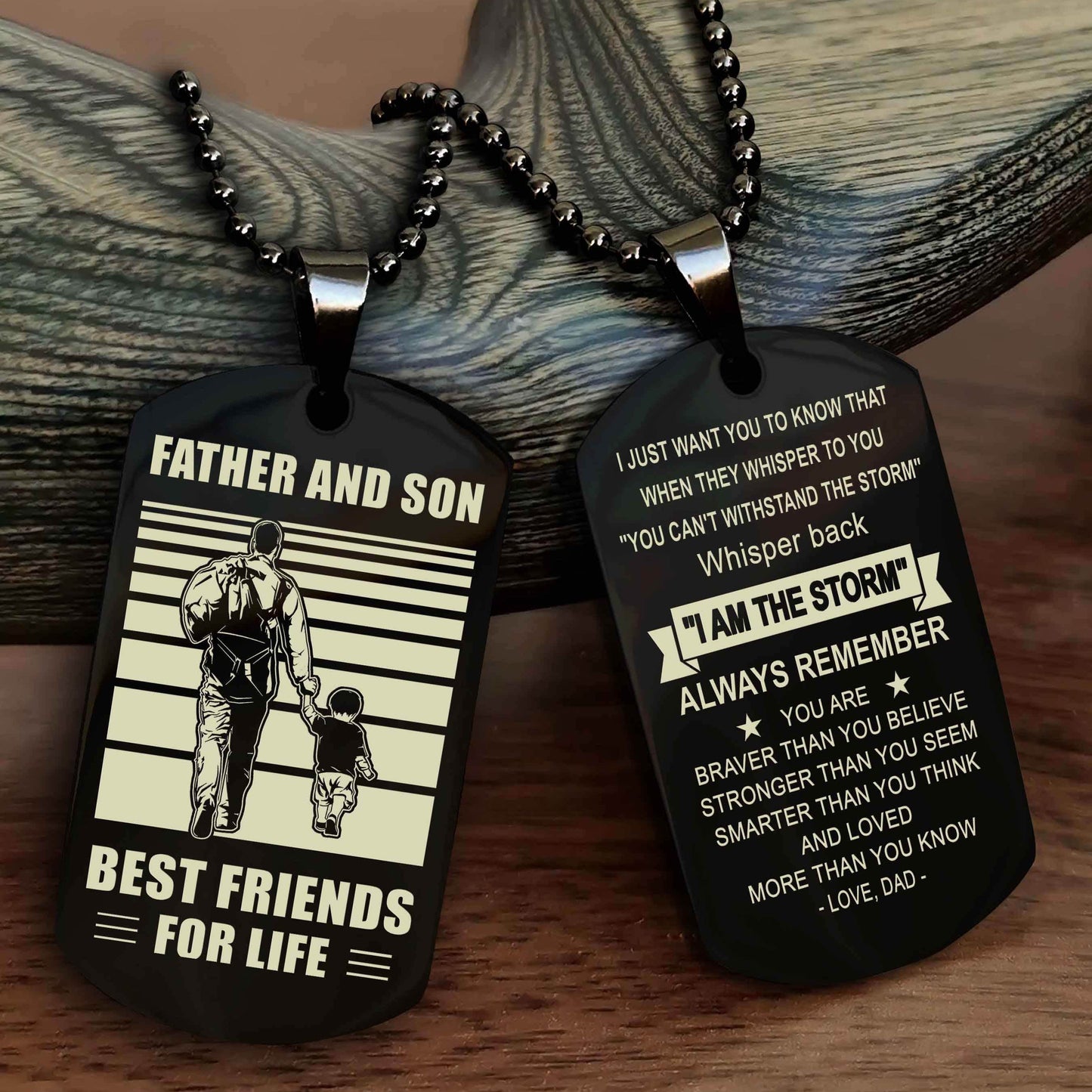 Knight Templar Personalized Double Sided Dog Tag Silver To My Son I Love You - Whisper Back I'm The Storm