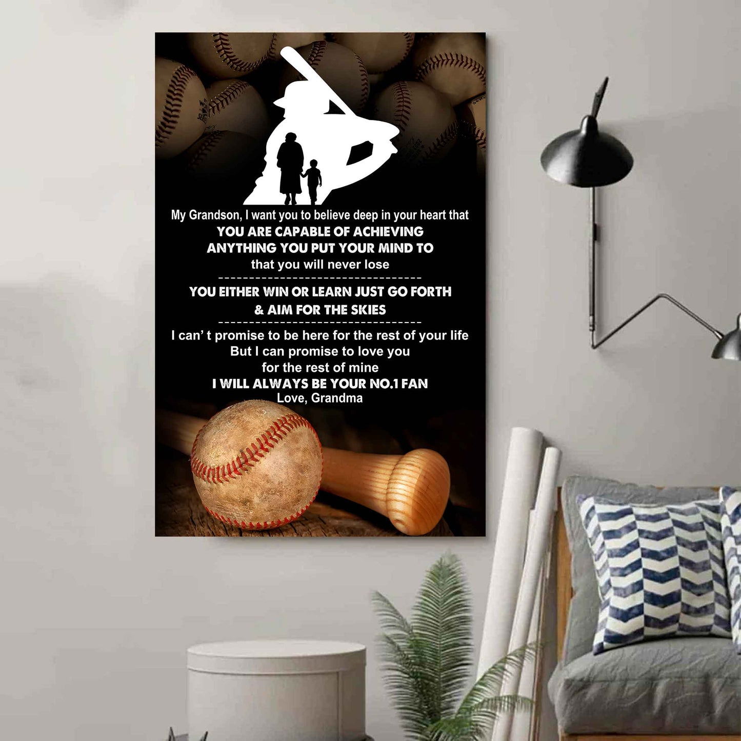 American Football Poster Canvas Grandma To Grandson - That You Will Never Lose You Either Win Or Learn I Will Always Your No 1 Fan