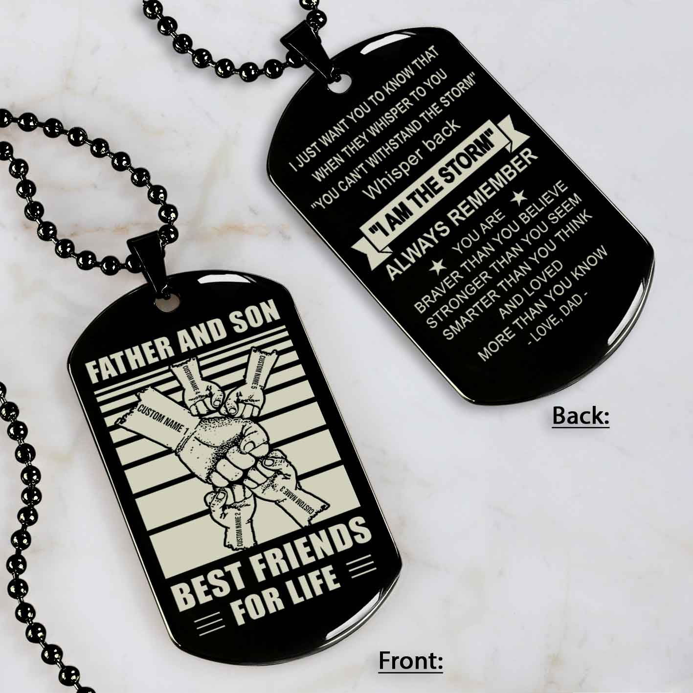 Family Fist Bump Team 5 Personalized Double Sided Dog Tag Father And Son Best Friends For Life - Message on the back side