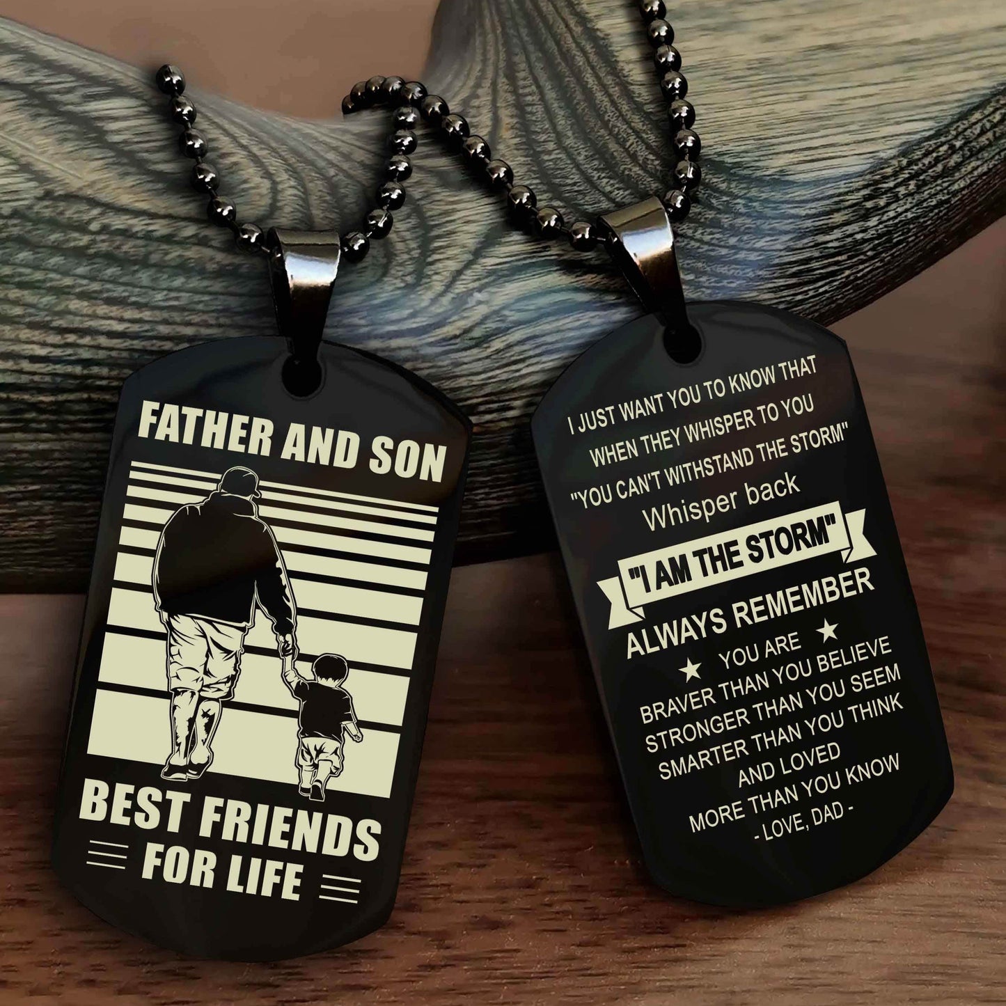 Knight Templar Personalized Double Sided Dog Tag Silver To My Son I Love You - Whisper Back I'm The Storm