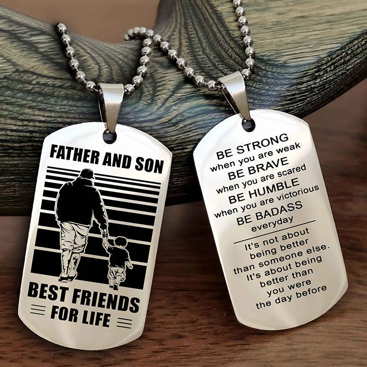 DRB Personalized Double Sided Dog Tag Silver To My Son I Love You - Be Strong When You Are Weak Gift From Dad To Son