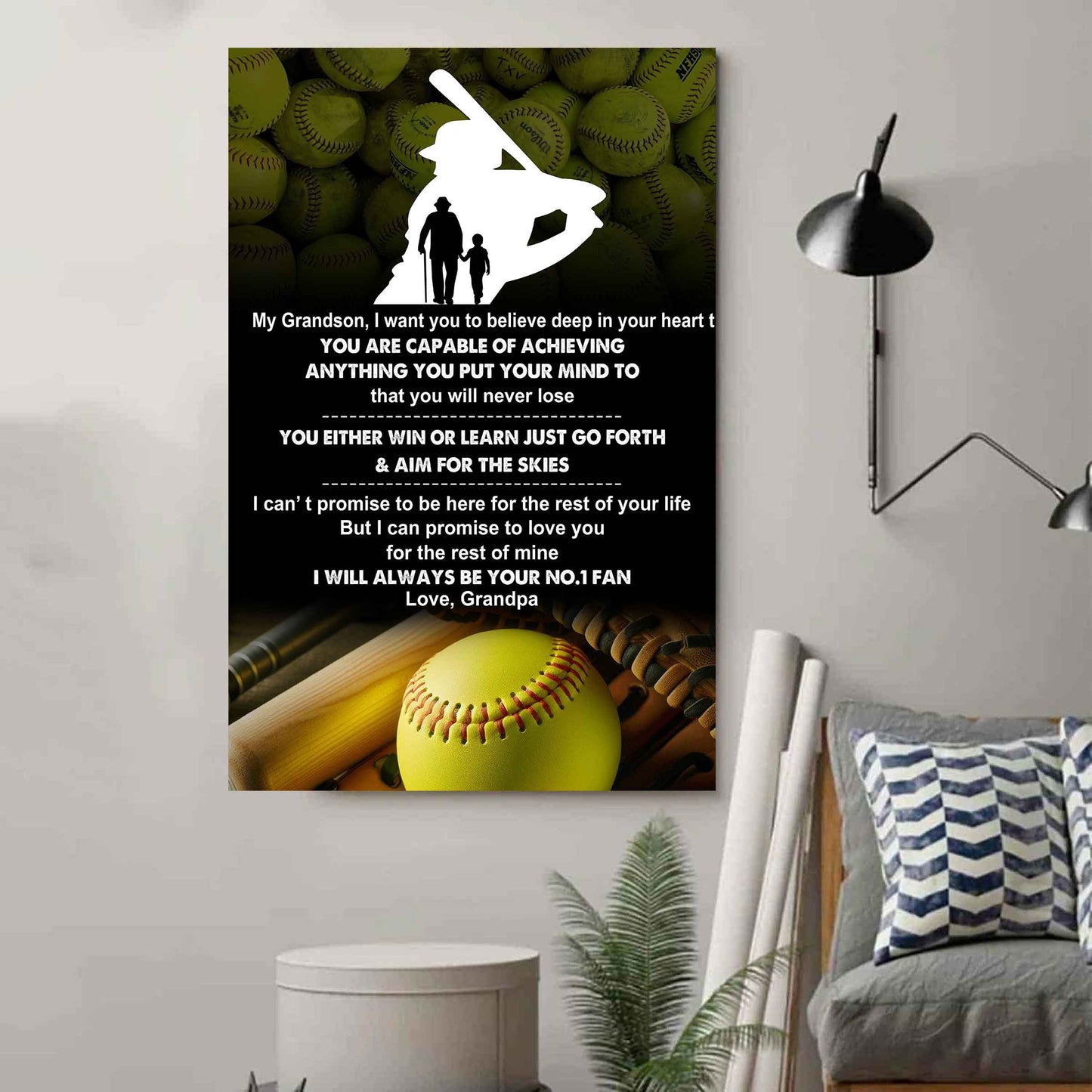 American Football Poster Canvas Granpa To Grandson - That You Will Never Lose You Either Win Or Learn I Will Always Your No 1 Fan