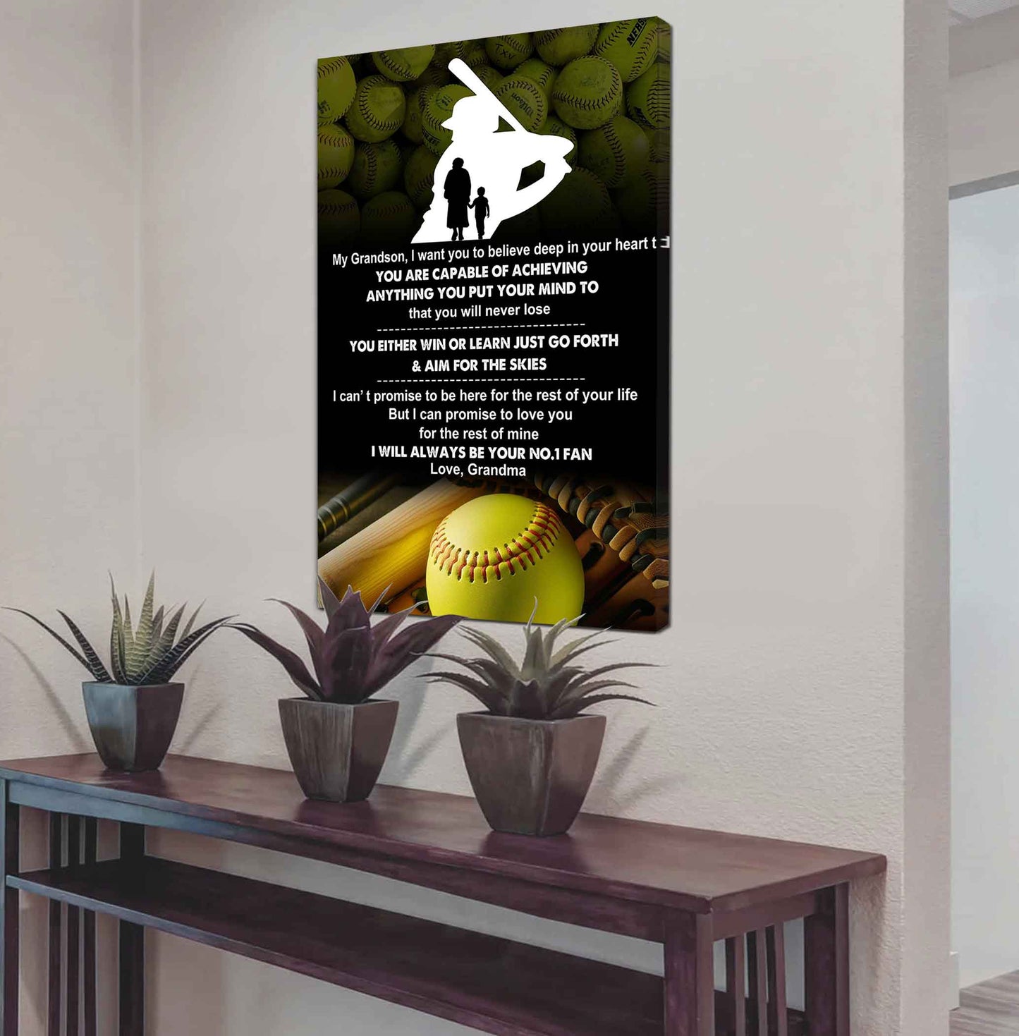 American Football Poster Canvas Grandma To Grandson - That You Will Never Lose You Either Win Or Learn I Will Always Your No 1 Fan