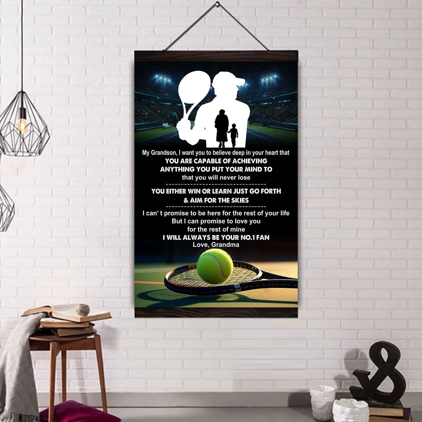 American Football Poster Canvas Grandma To Grandson - That You Will Never Lose You Either Win Or Learn I Will Always Your No 1 Fan