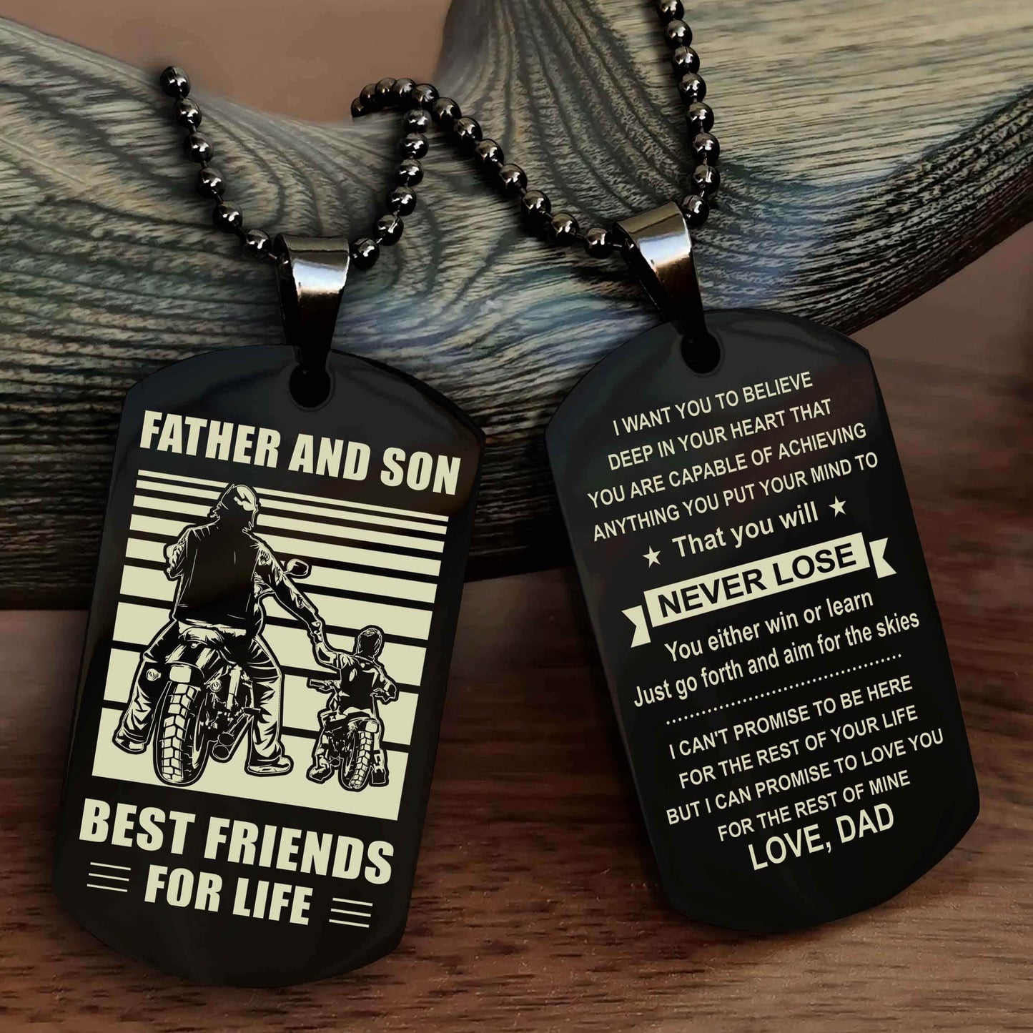 Viking Personalized Double Sided Dog Tag Silver To My Son I Love You - You Will Never Lose You Either Win Or Learn From Dad To Son