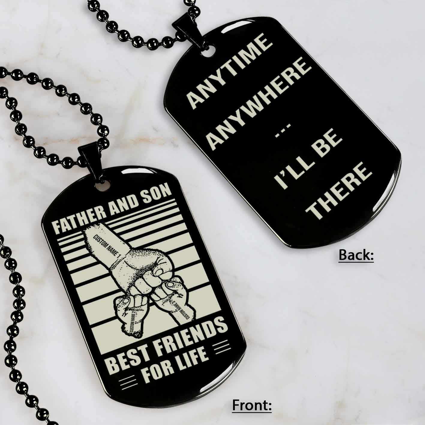 Family Fist Bump Team 3 Personalized Double Sided Dog Tag Father And Son Best Friends For Life - Message on the back side