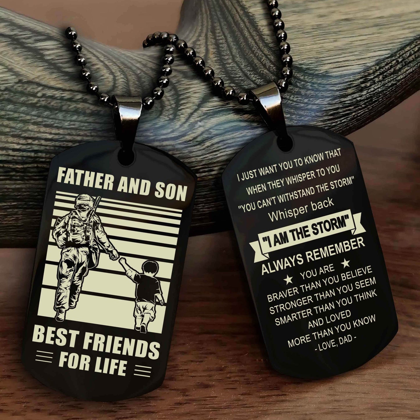 Knight Templar Personalized Double Sided Dog Tag Silver To My Son I Love You - Whisper Back I'm The Storm