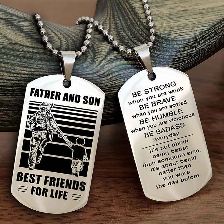 DRB Personalized Double Sided Dog Tag Silver To My Son I Love You - Be Strong When You Are Weak Gift From Dad To Son