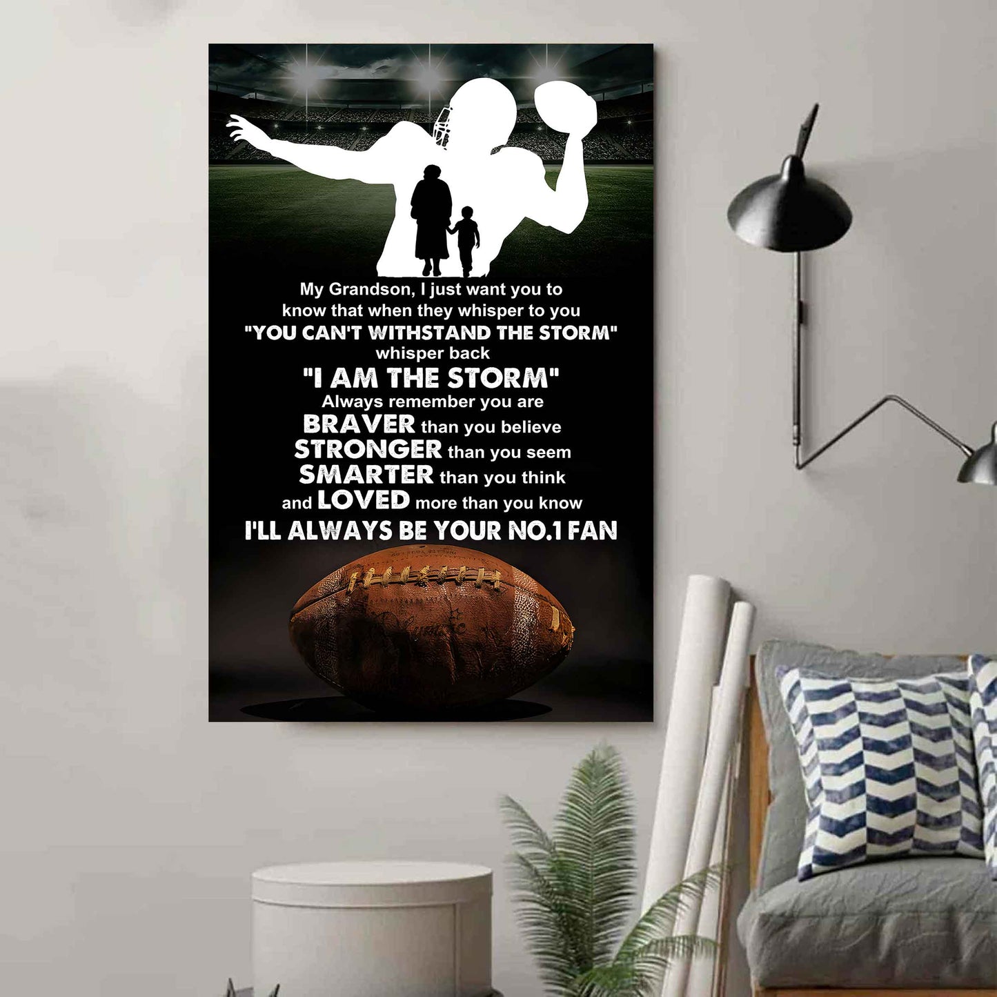 American Football Poster Canvas Grandma To Grandson - Whisper Back I Am The Storm I Will Always Your No 1 Fan