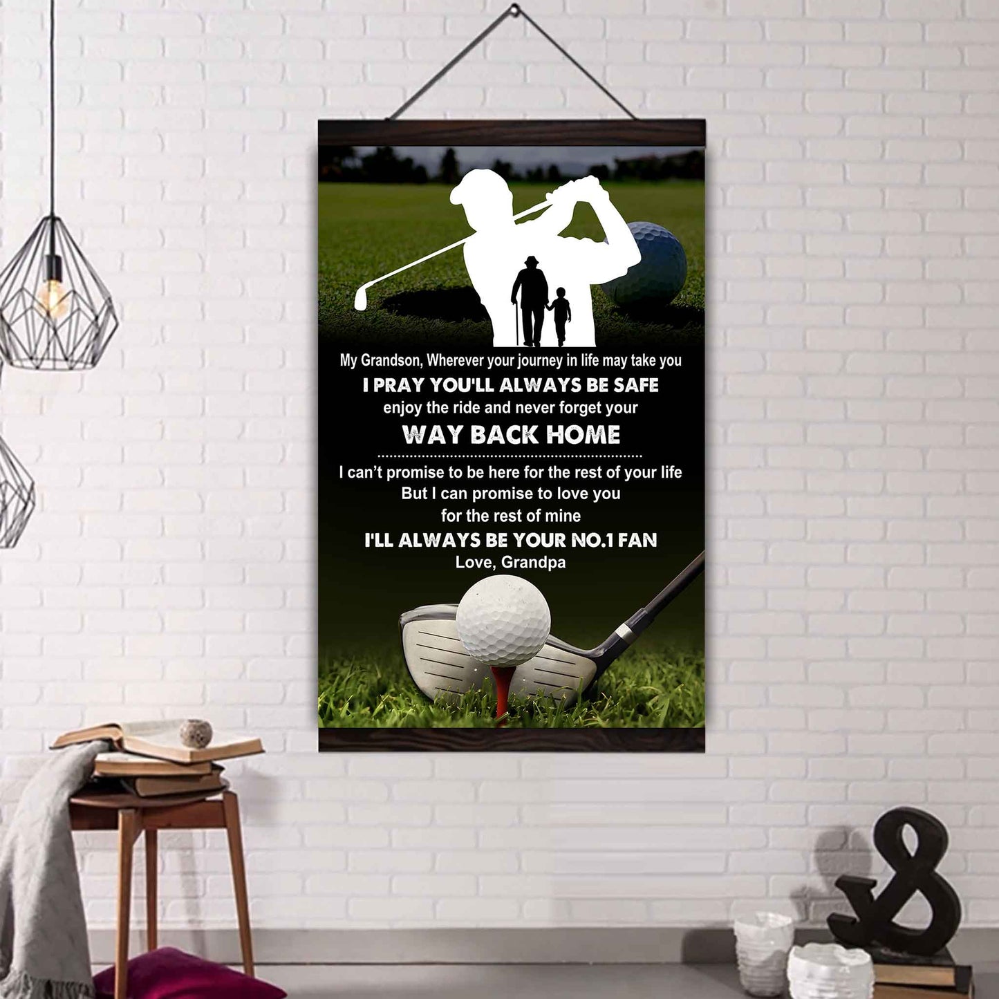 American Football Poster Canvas Grandpa To Grandson - Never Forget Your Way Back Home I Will Always Your No 1 Fan
