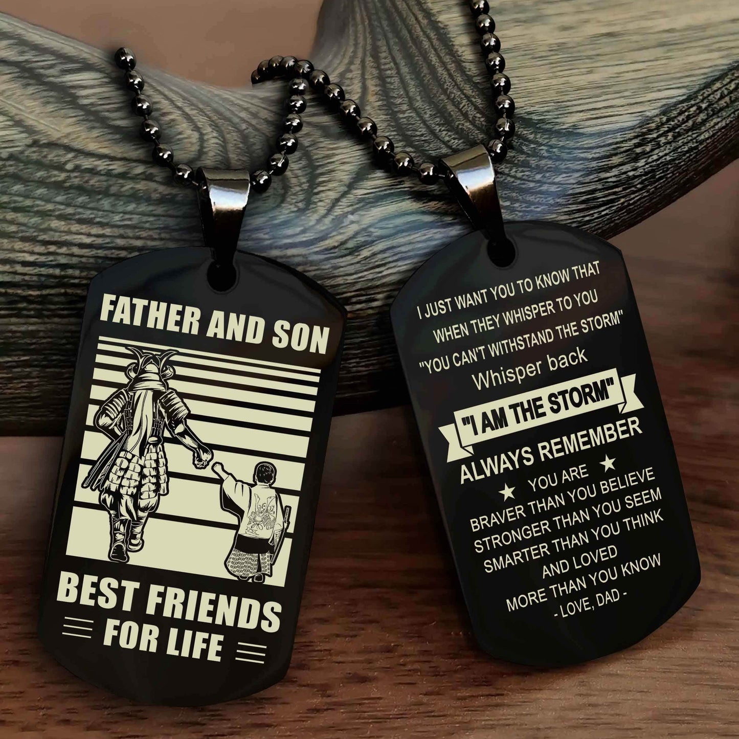 Knight Templar Personalized Double Sided Dog Tag Silver To My Son I Love You - Whisper Back I'm The Storm