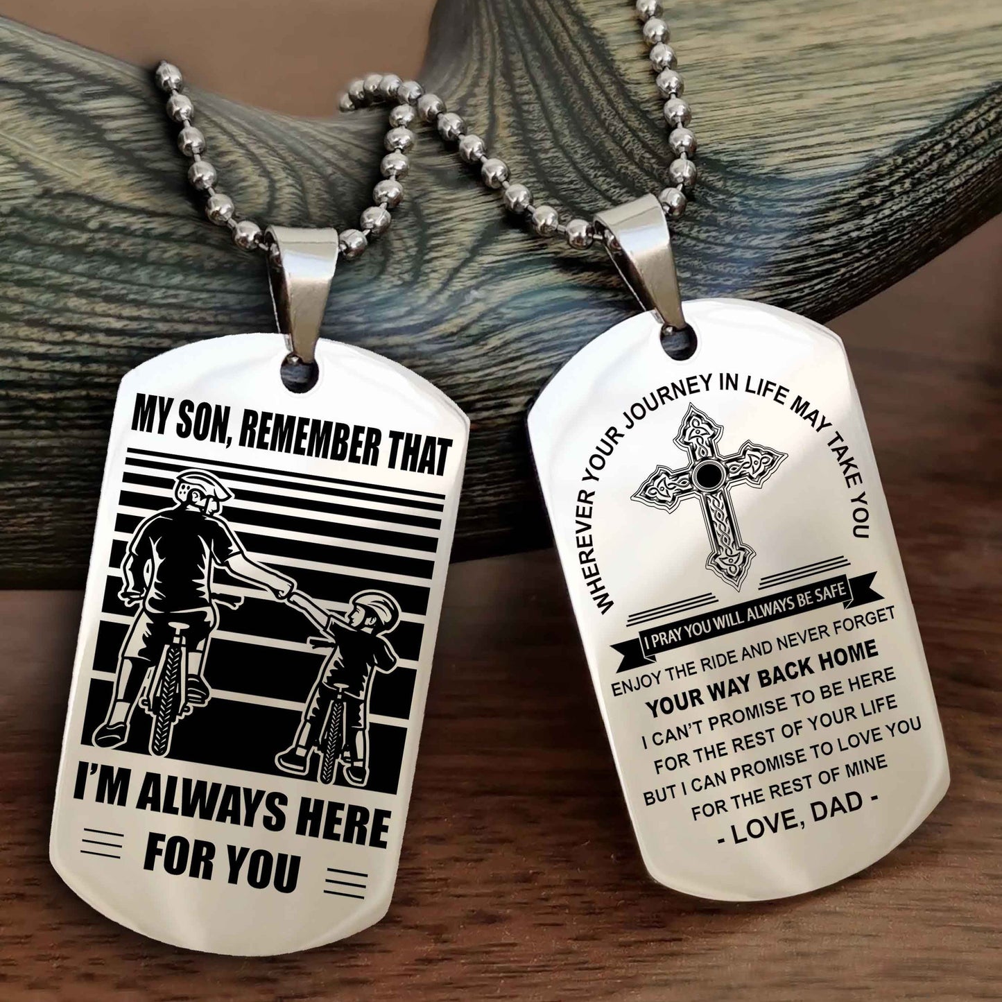 Knight Templar Cross Double Sided Dog Tag My Son Remember That - Gift For Son Enjoy The Ride Never Forget Your Way Back Home