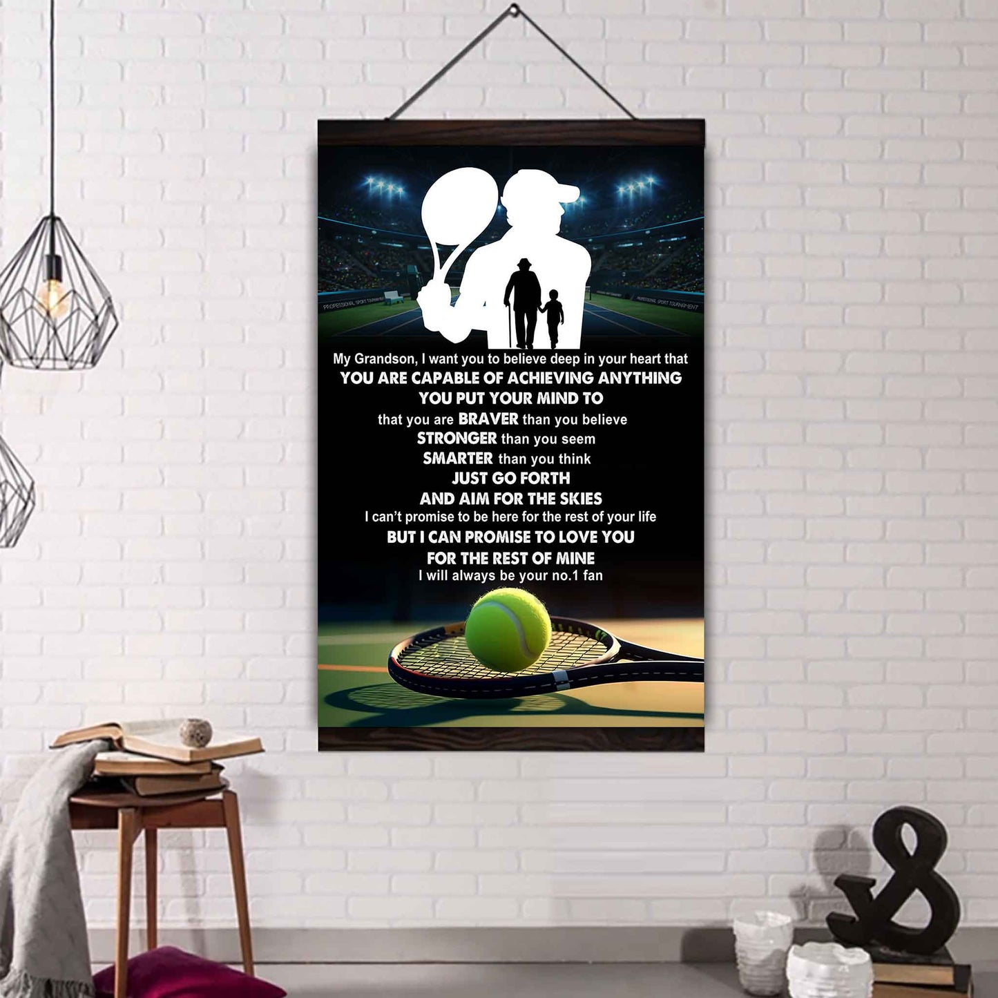 American Football Poster Canvas Grandpa To Grandson - That You Are Braver Than You Believe You Are Capable Of I Will Always Your No 1 Fan