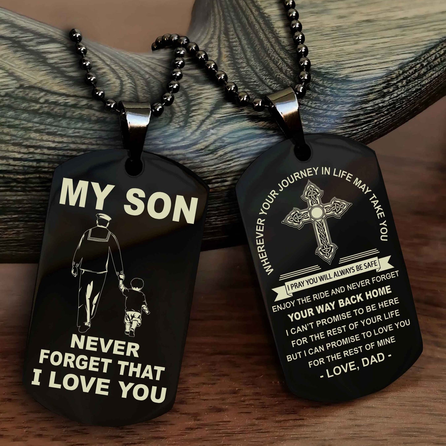 Knight Templar Cross Double Sided Dog Tag To My Son Never Forget That I Love You - Gift For Son Never Forget Your Way Back Home