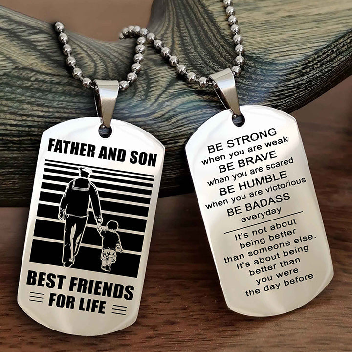 DRB Personalized Double Sided Dog Tag Silver To My Son I Love You - Be Strong When You Are Weak Gift From Dad To Son