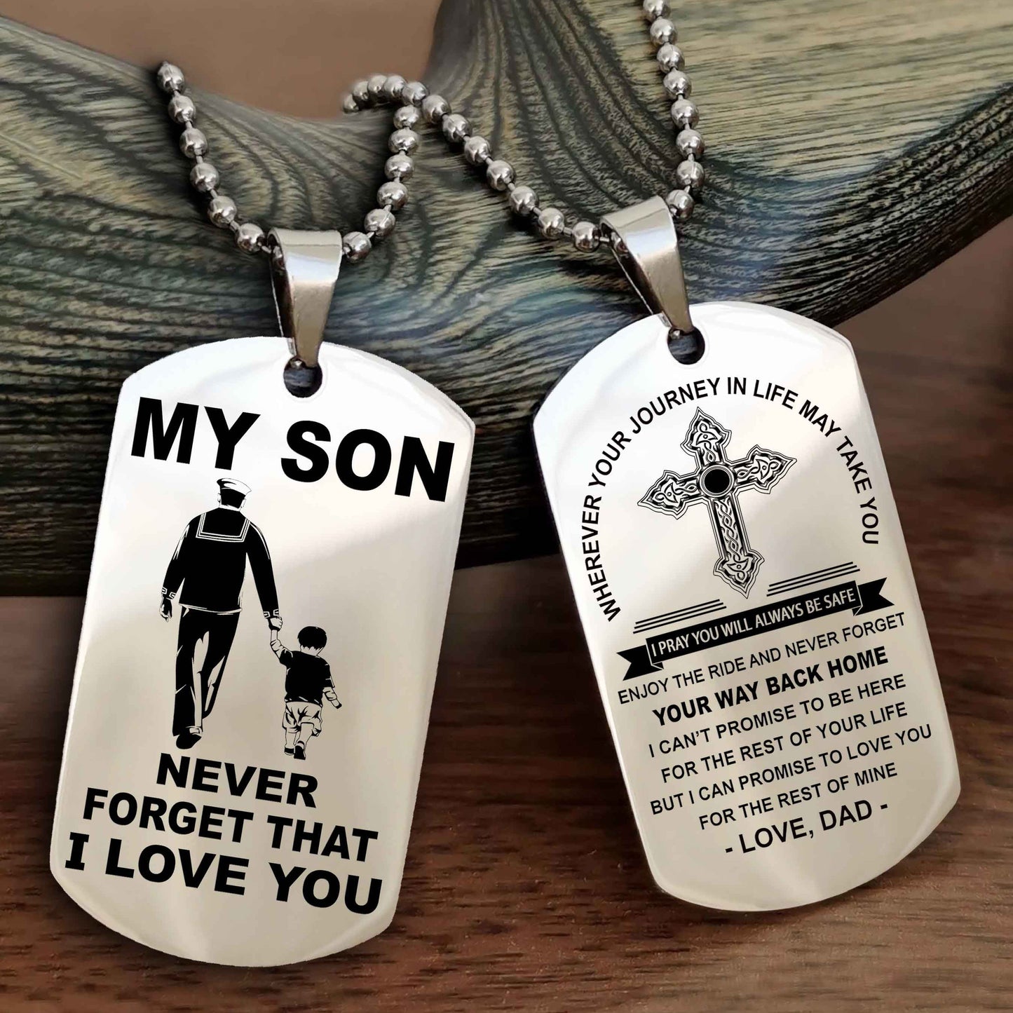 Knight Templar Cross Double Sided Dog Tag To My Son Never Forget That I Love You - Gift For Son Never Forget Your Way Back Home