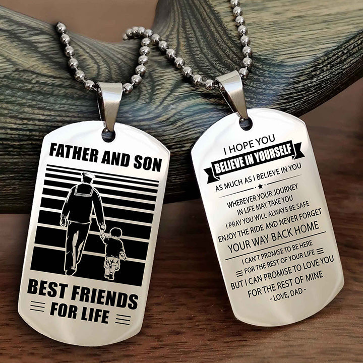 Viking Personalized Double Sided Dog Tag Silver To My Son I Love You - Enjoy The Ride And Never Forget Your Way Back Home From