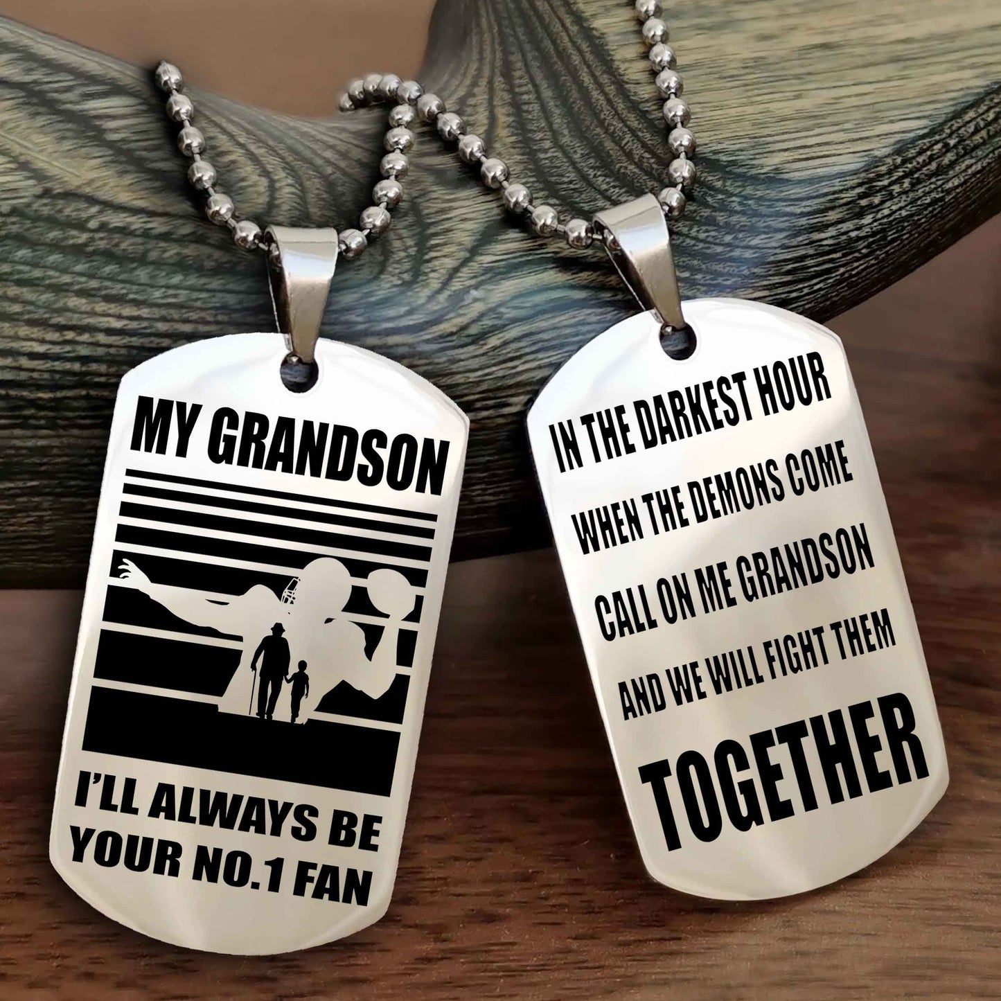 Sport Baseball Personalized Double Sided Dog Tag Granpa To Grandson I Will Always Be Your No 1 Fan - Call On Me Grandson We Will Fight Them Together