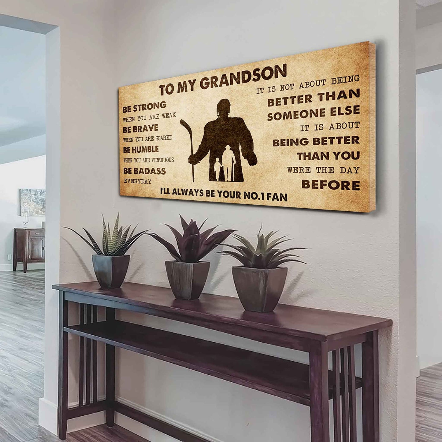Personalized Sport Baseball Poster Canvas I'll Be Your No 1 Fan Grandpa To Grandson - Be Strong When You Are Weak Be Badass Everyday