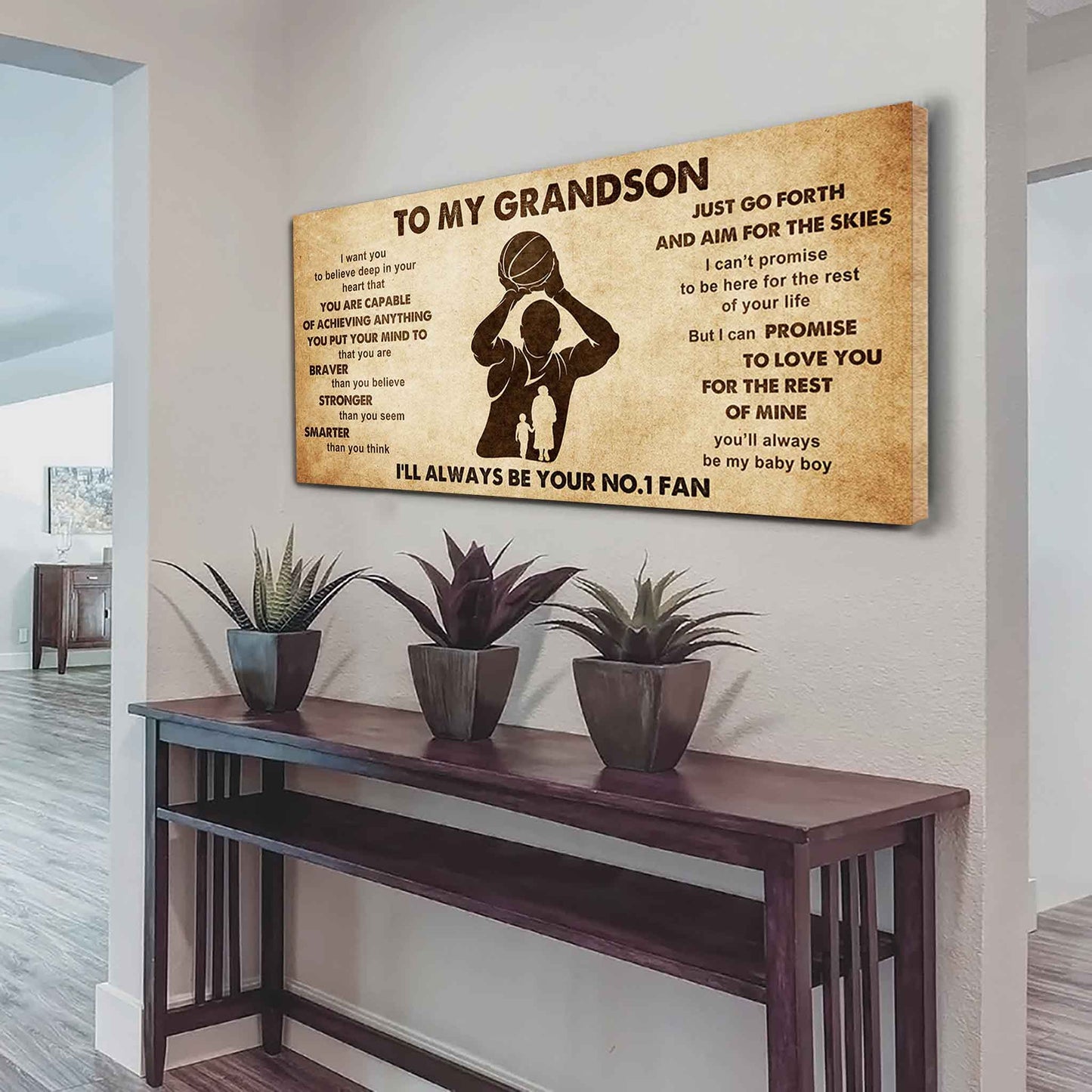 Personalized Sport Poster Canvas I'll Be Your No 1 Fan Grandma To Grandson - That You Are Braver Than You Believe Just Go Forth