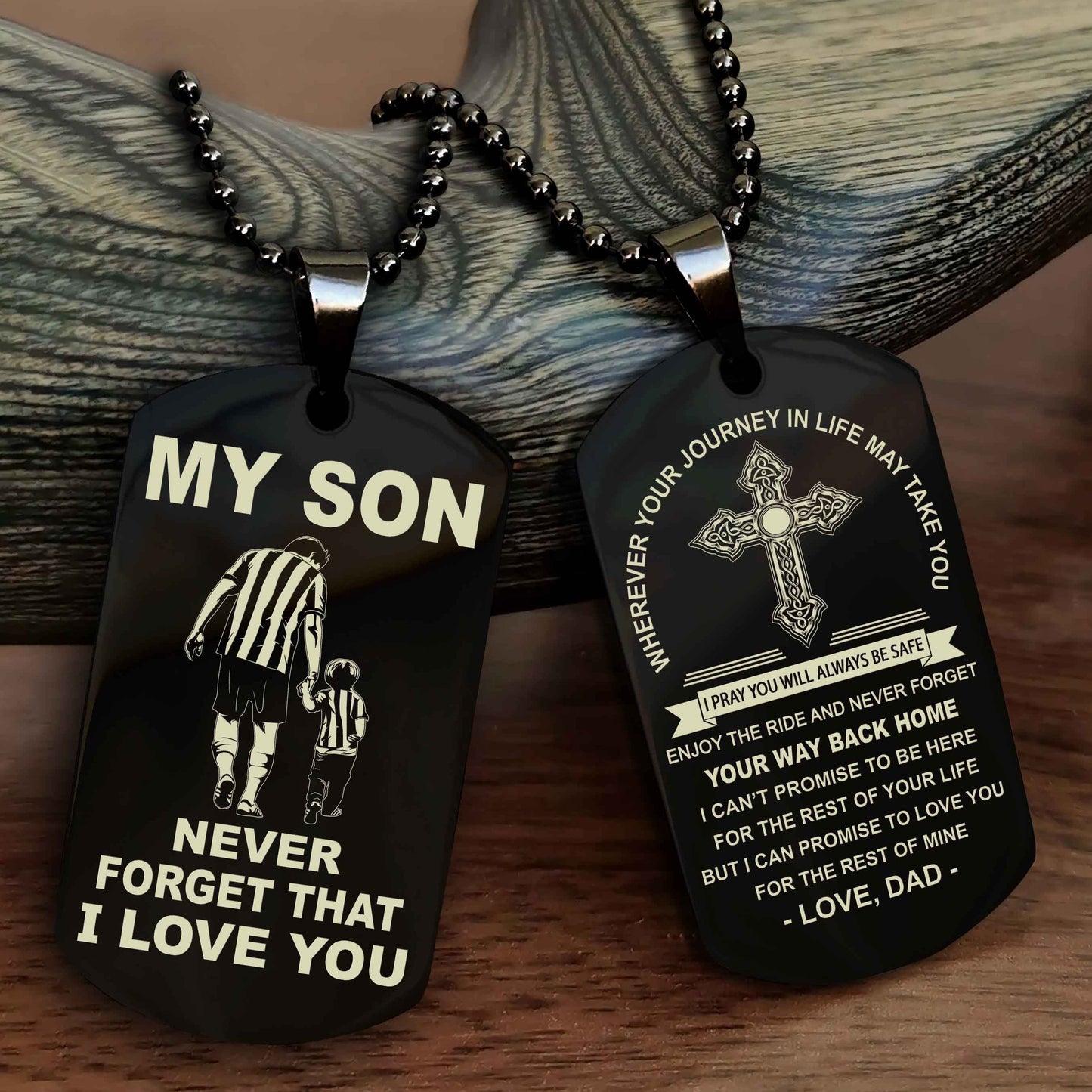 Knight Templar Cross Double Sided Dog Tag To My Son Never Forget That I Love You - Gift For Son Never Forget Your Way Back Home