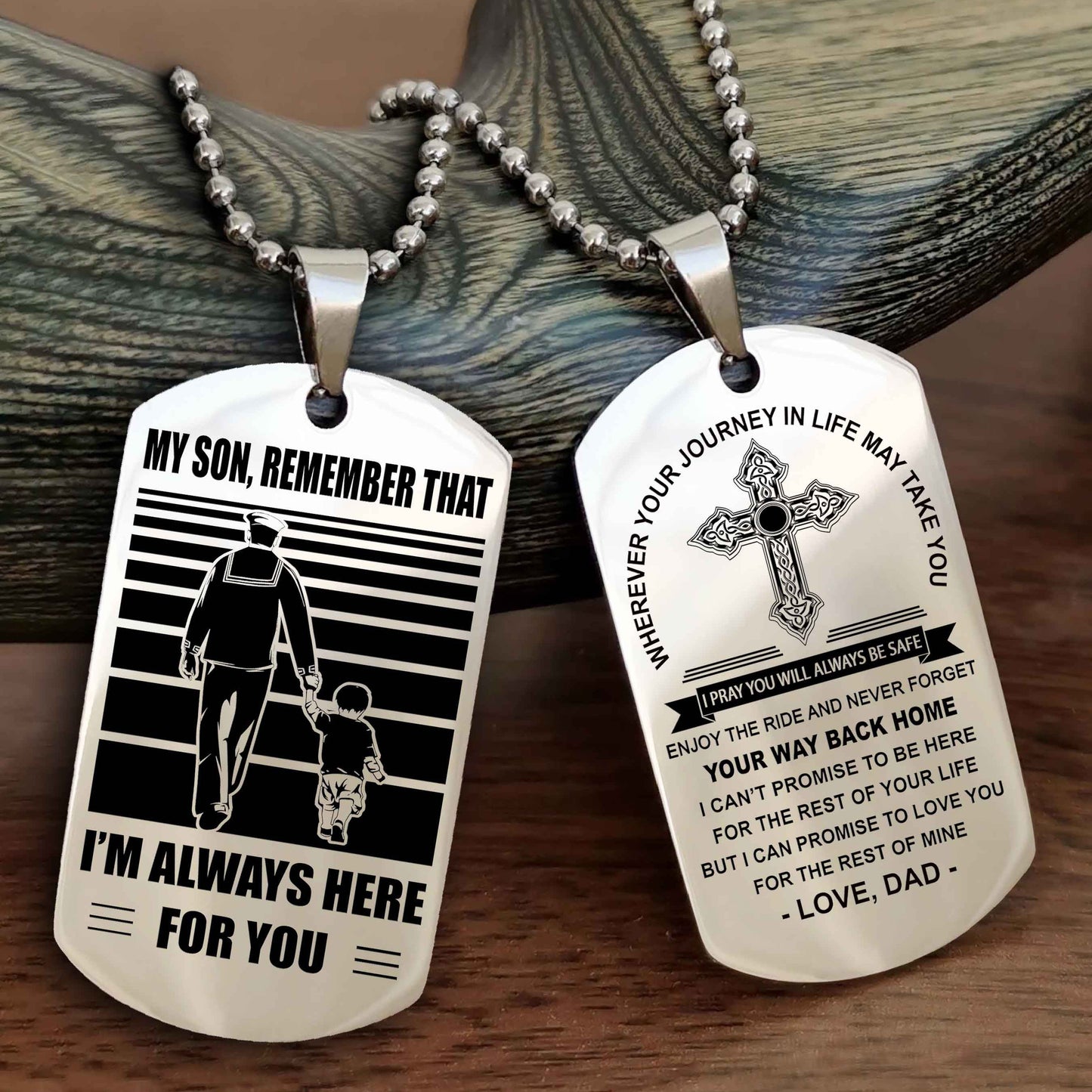 Knight Templar Cross Double Sided Dog Tag My Son Remember That - Gift For Son Enjoy The Ride Never Forget Your Way Back Home