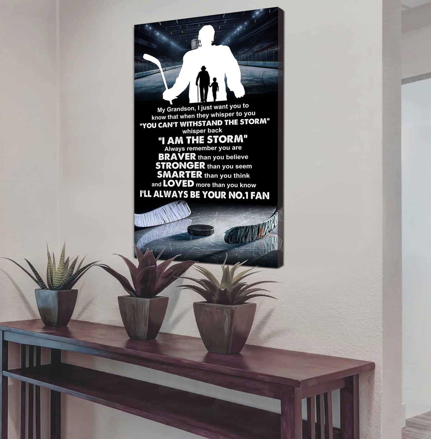American Football Poster Canvas Granpa To Grandson - Whisper Back I Am The Storm I Will Always Your No 1 Fan