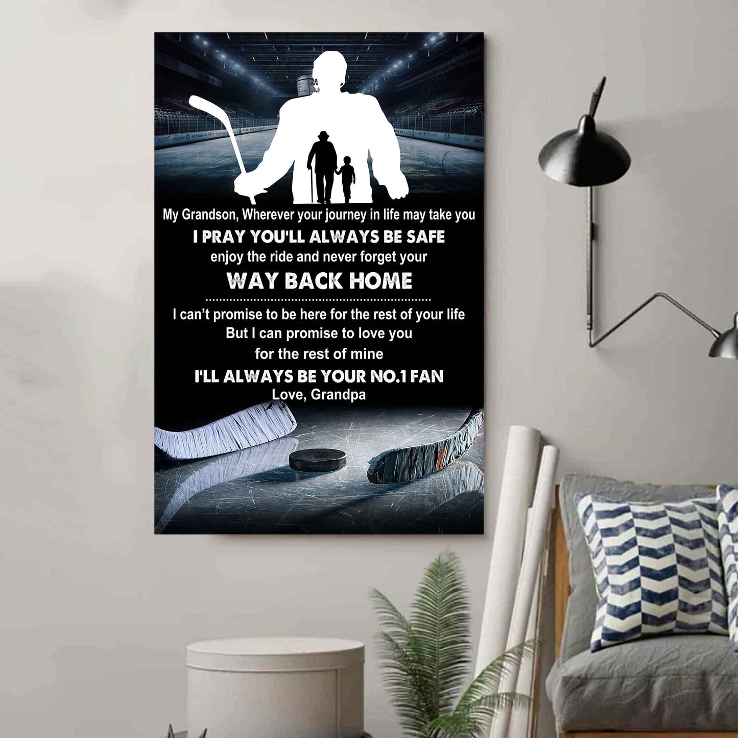 American Football Poster Canvas Grandpa To Grandson - Never Forget Your Way Back Home I Will Always Your No 1 Fan