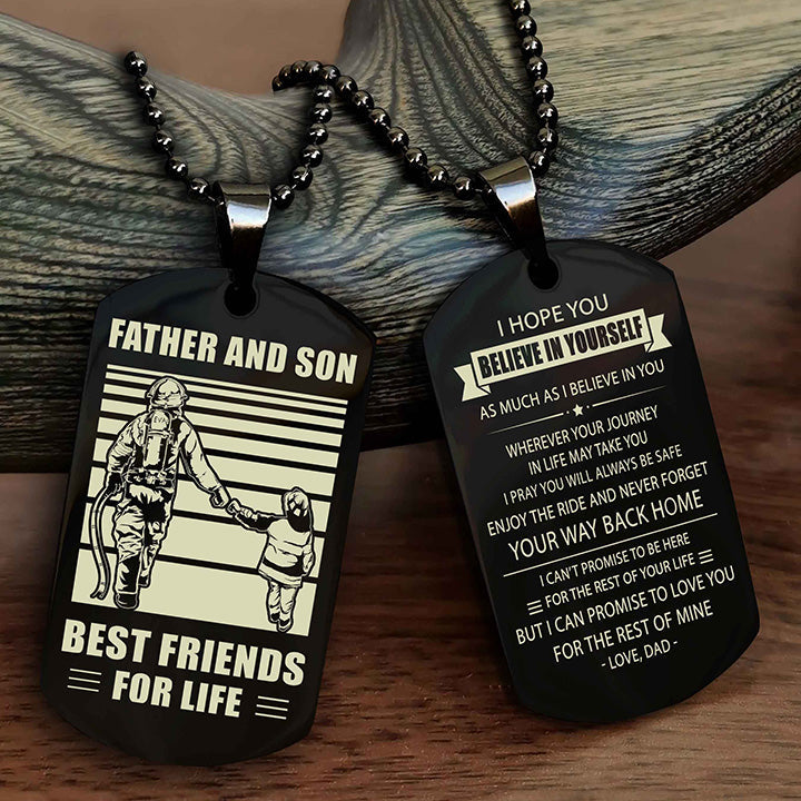 Viking Personalized Double Sided Dog Tag Silver To My Son I Love You - Enjoy The Ride And Never Forget Your Way Back Home From