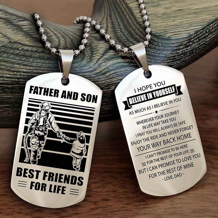 Viking Personalized Double Sided Dog Tag Silver To My Son I Love You - Enjoy The Ride And Never Forget Your Way Back Home From