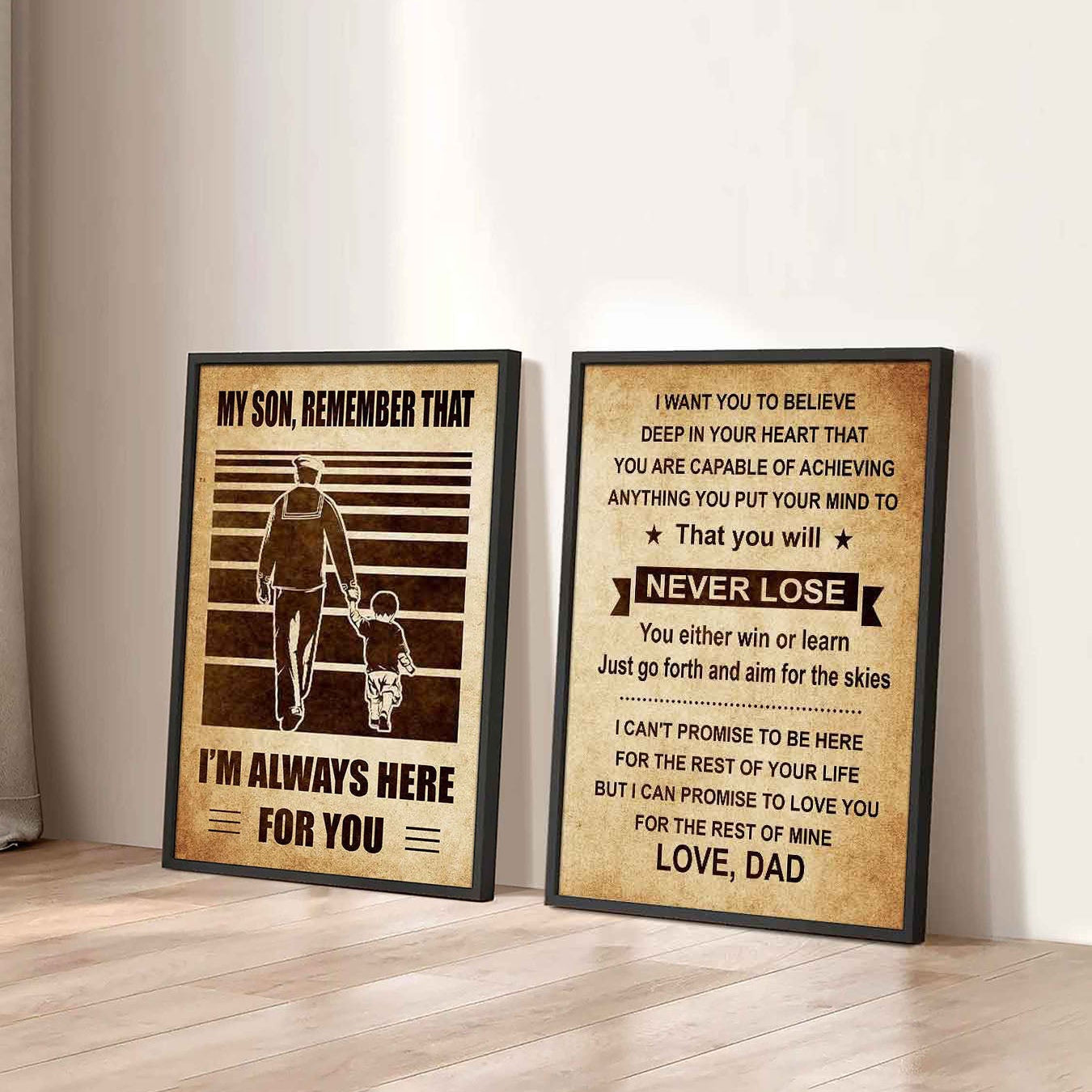 Combo 2 DRB Poster Canvas My Son Remember That - You Will Never Lose You Either Win Or Learn