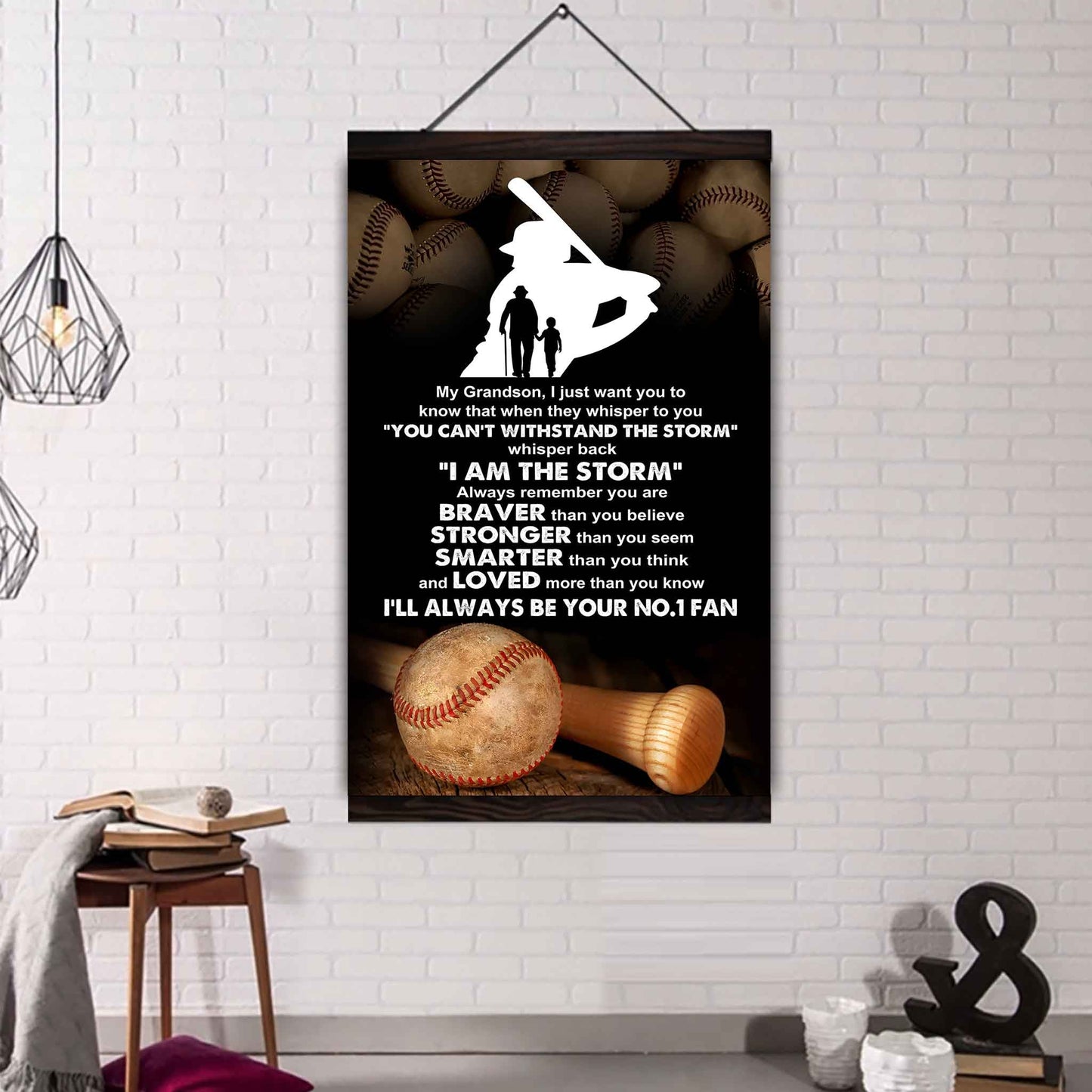 American Football Poster Canvas Granpa To Grandson - Whisper Back I Am The Storm I Will Always Your No 1 Fan