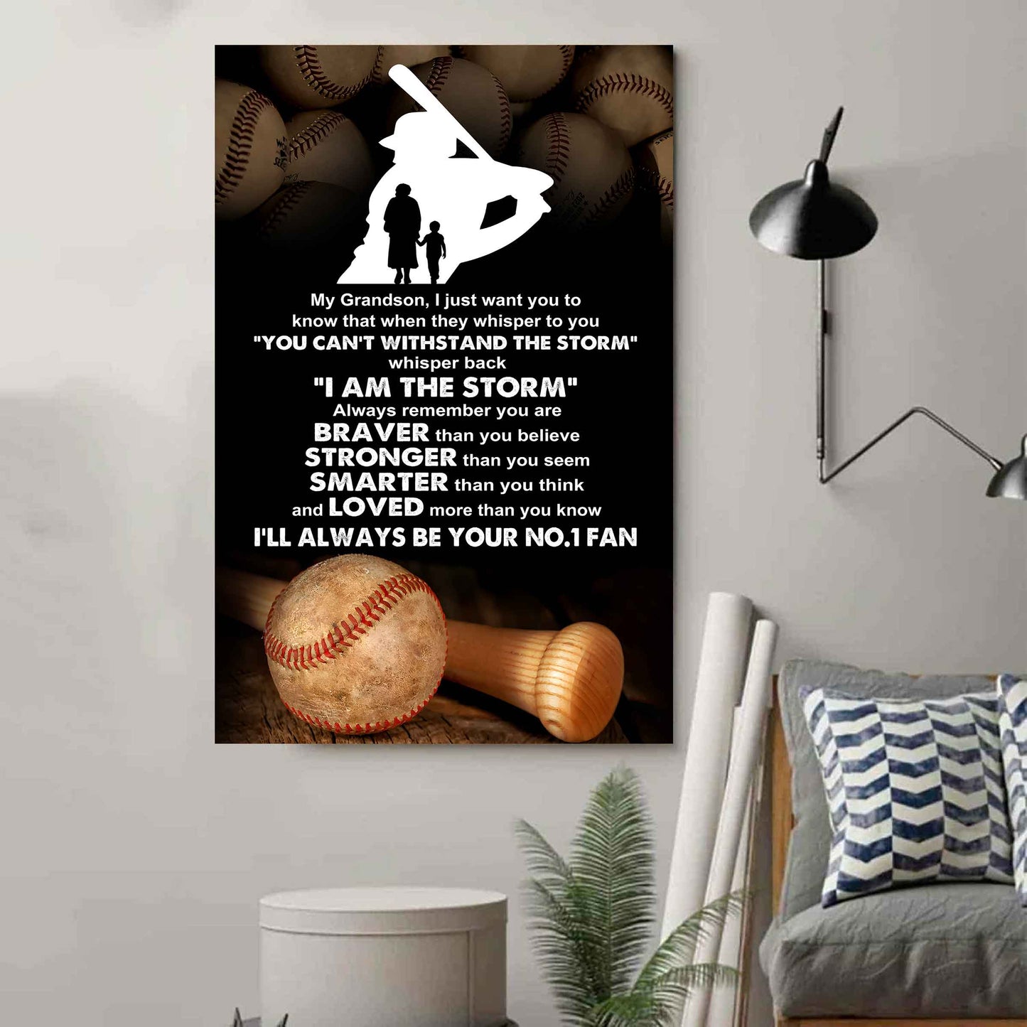 American Football Poster Canvas Granpa To Grandson - Whisper Back I Am The Storm I Will Always Your No 1 Fan