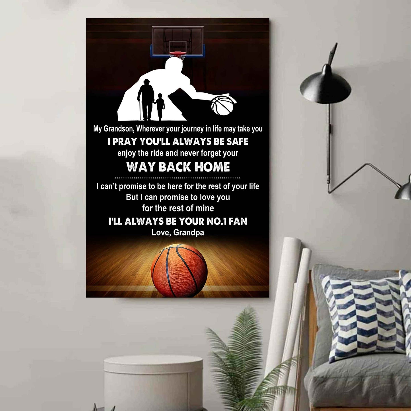 American Football Poster Canvas Grandpa To Grandson - Never Forget Your Way Back Home I Will Always Your No 1 Fan