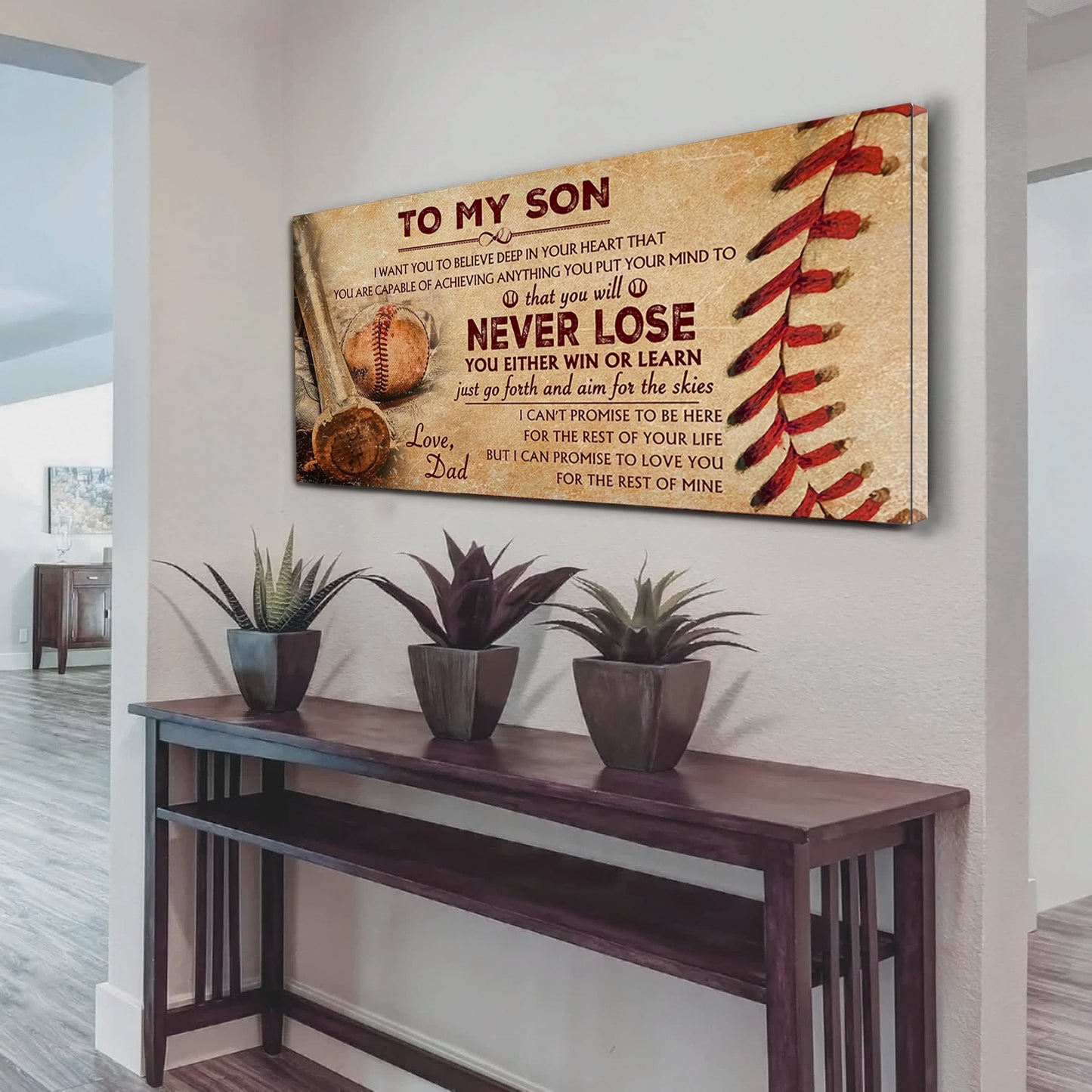 Customizable Baseball poster canvas - gifts from dad to son - Never lose you either win or learn