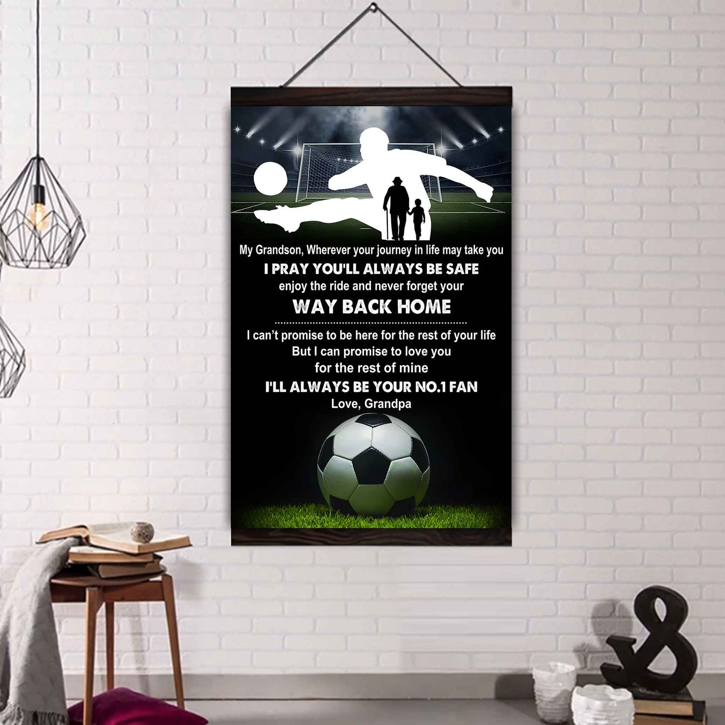 American Football Poster Canvas Grandpa To Grandson - Never Forget Your Way Back Home I Will Always Your No 1 Fan