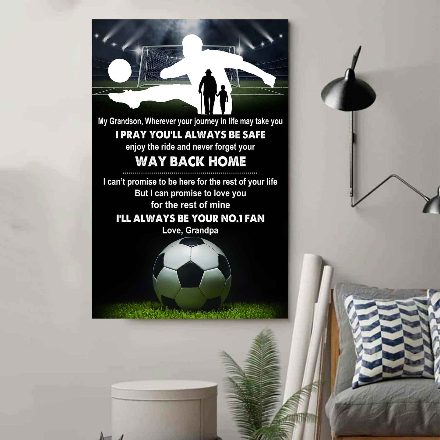 American Football Poster Canvas Grandpa To Grandson - Never Forget Your Way Back Home I Will Always Your No 1 Fan