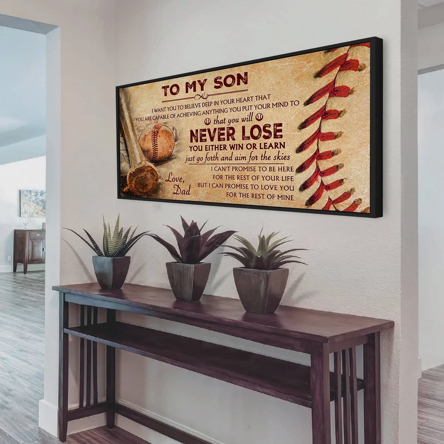 Customizable Baseball poster canvas - gifts from dad to son - Never lose you either win or learn