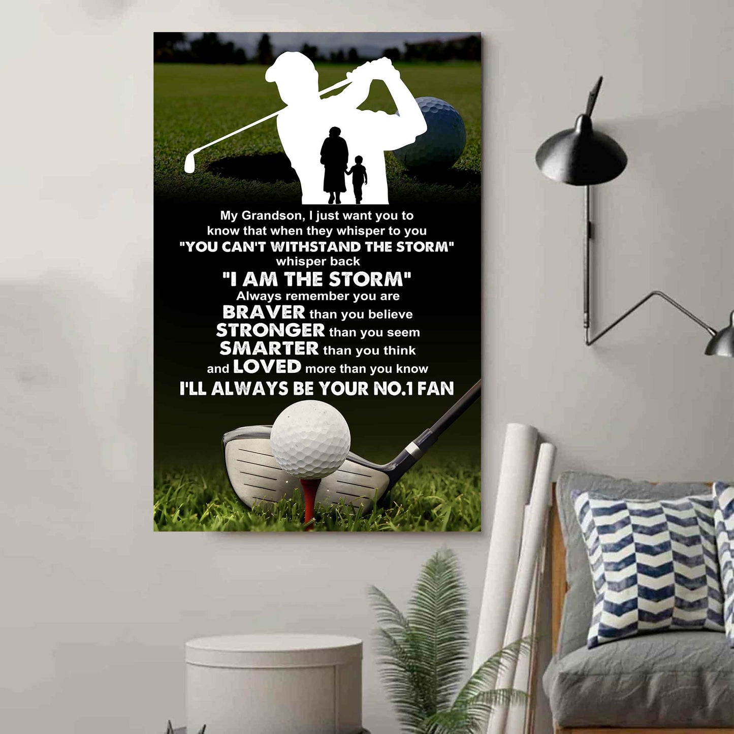 American Football Poster Canvas Grandma To Grandson - Whisper Back I Am The Storm I Will Always Your No 1 Fan