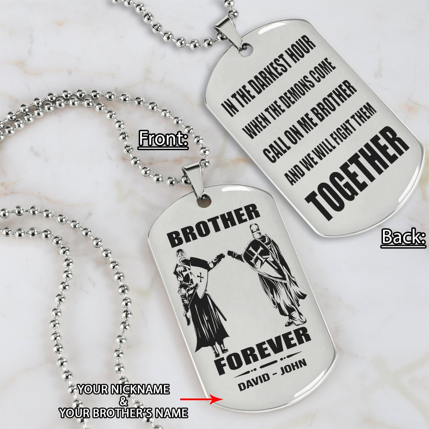 Biker Call on me brother engraved dog tag double sided. gift for brothers